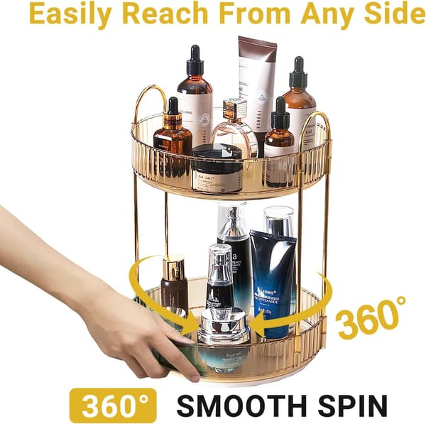 [RM] Makeup Organizer - 2 or 3 Drawers Makeup Storage 360° Rotating Makeup Stand Organizer Makeup Tools Gold gold 2 våningar
