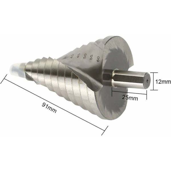 [RM]HSS Step Drill Ø 6-60mm - Spiral Large Cone Drill for Metal, Wood, Plastic..DEBUNS