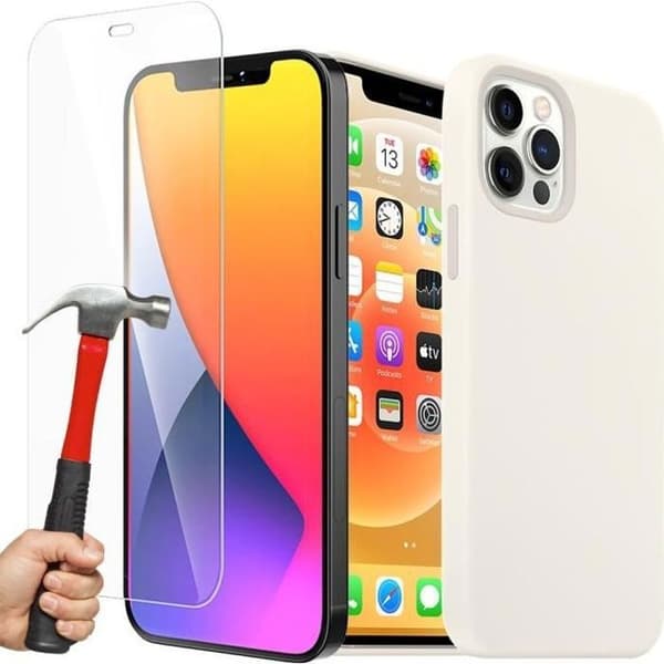 [RM]Hvidt silikonecover - E.F.CONNECTION - til iPhone 12 Mini - Stødabsorberende - Ridsefri - Hærdet glas Vit