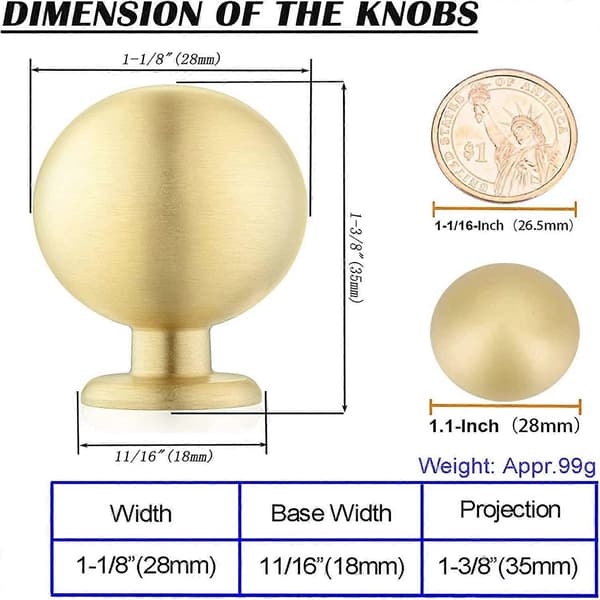 [RM] Brass Spherical Cabinet Knobs, Brushed Gold Spherical Handles, Brass Kitchen Hardware, Drawer Handles, Dresser Handles