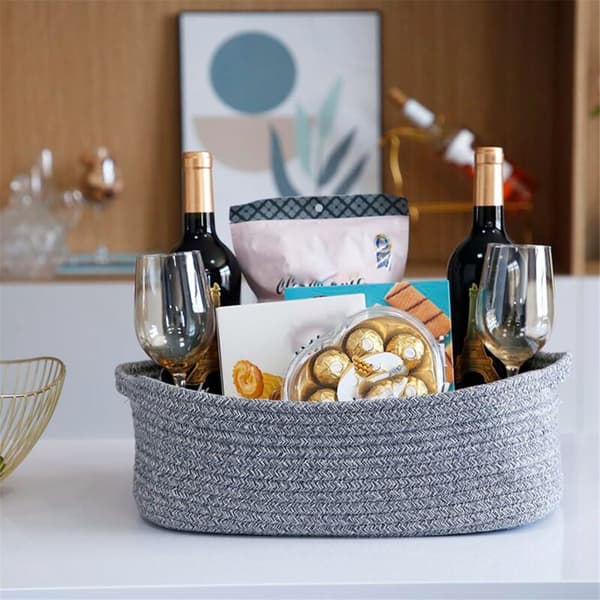 [RM]Rectangular Cotton Rope Storage Basket, Storage Basket for Bathroom, A