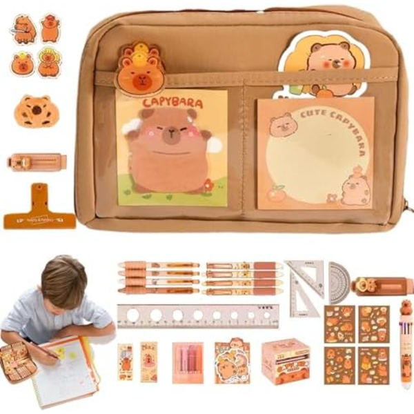 Capybara Pencil Case Set with Gel Pens/Stickers - Large Capacity for School/Kids - - -