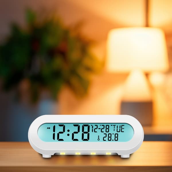 [RM]Klokkeradio Temp/Luftfuktighet USB-C/Batteridrift Hvit 190