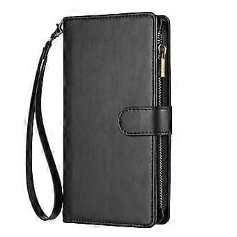 [RM]Compatible with iPhone 12 Wallet Case Premium Zipper Large Capacity Flip PU Leather Case - Black Black