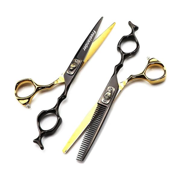 [RM]Black and Gold High-Quality Wolf Head Bench Handle Barber Scissors Hair Cutting Scissors Flat Scissors Bangs Scissors Thinning Scissors