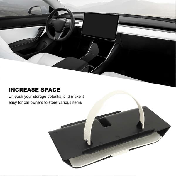 [RM]Under-Screen Storage Tray Large Capacity Non-Slip Under-Screen Storage Tray Replacement for Tesla Model 3 White Handle