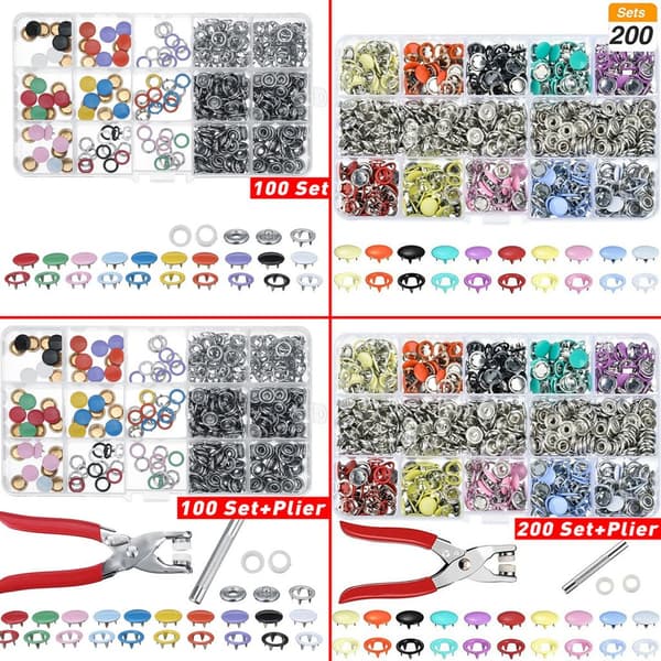 [RM]200 sarjaa Ø 9,5 mm DIY ompelutarvikkeet 10 väriä + nappipihdit-max