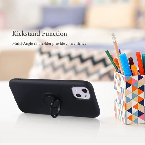 [RM] Silikonecover - til iPhone 15 - Sort - Støtte med ring - Stødabsorberende - Blød Svart