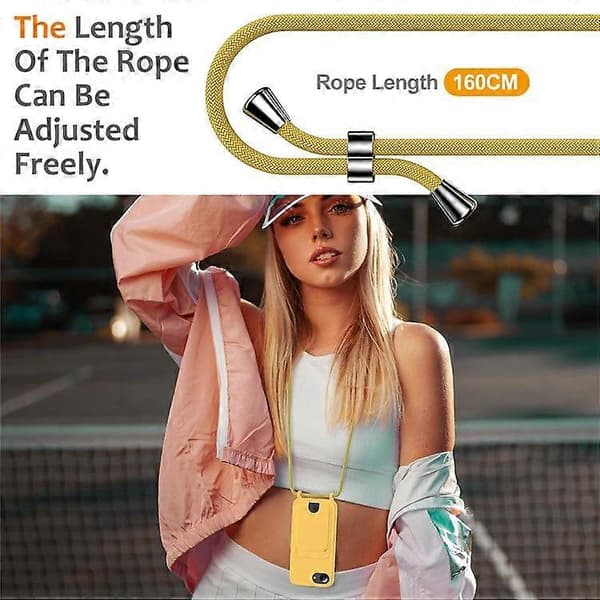 Flydende silikone etui med kortholder og lanyard til iPhone 16e Yellow