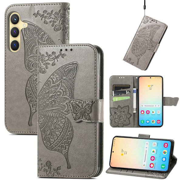 Samsung Galaxy S25 Plus Skal med Fjärilstryck Grå 72