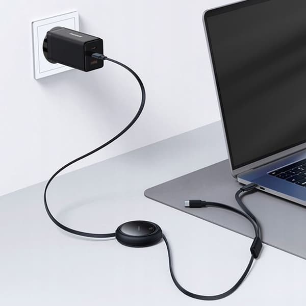 [RM]Retrakabel 2x USB-C 100W Hurtiglading og Dataoverføring Baseus Svart Sort