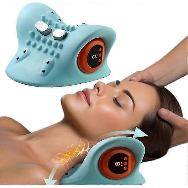 EMS Värmeterapi Axel- och Nackmassage för Män Kvinnor - Lindring & Traction för Halsryggen, Elektrisk Huggmassageapparat för Hem & Bil Blue
