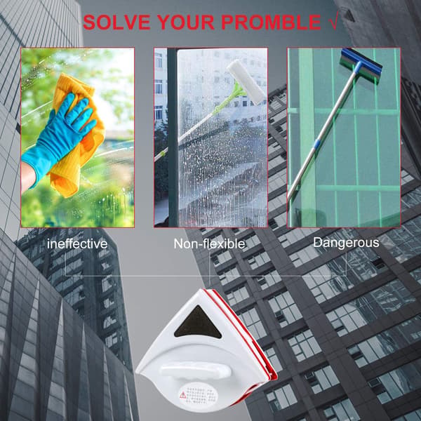 [RM]Magnetic Window Cleaner for 15-24mm Double Glazing with Strong Magnetic Ergonomic Handle Design-Red