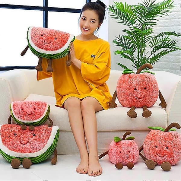 [RM]Funny Plush Smiling Cherry Watermelon Fruit Stuffed Doll Home Bed Sofa Decor Gifts（S, Cherry）