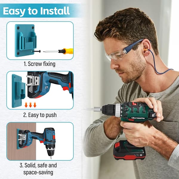 [RM] 5-pack Wall-mounted Tool Holder for Makita 18V Power Tools, Power Tool Drill Holder with 20 Screws