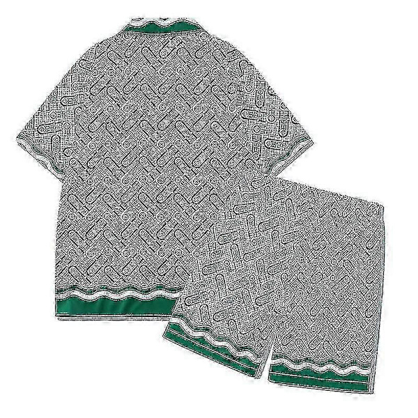 Casablanca Havaiji-rantakukkainen paitapuku kookospähkinäkuviolla, lyhythihaiset shortsit, yhteensopiva miesten ja naisten kanssa, topit ja t-paidat Army Green S