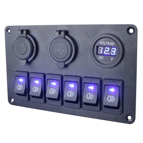 [RM] Bil LED-lysbryterpanel med doble USB-porter og spenningsmåler 338
