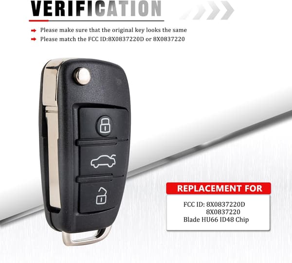 [RM] 4-Button Car Remote Key Replacement for Audi, Compatible with 2010-2014 A1, 2006-2010 TT, 2009-2010 R8 8X0837220D