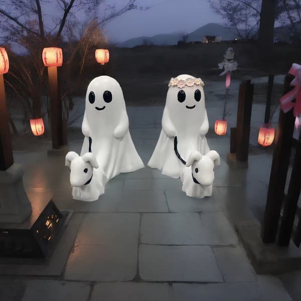 [RM]2 pcs Halloween Ghost Walking Dog Statue Ghost Figurine Halloween Decorations Garden Pumpkin Decor Display Collections