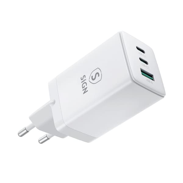 [RM]SiGN GaN Ultra 65W 2xUSB-C & 1xUSB-A Hurtigoplader - Hvid Vit white