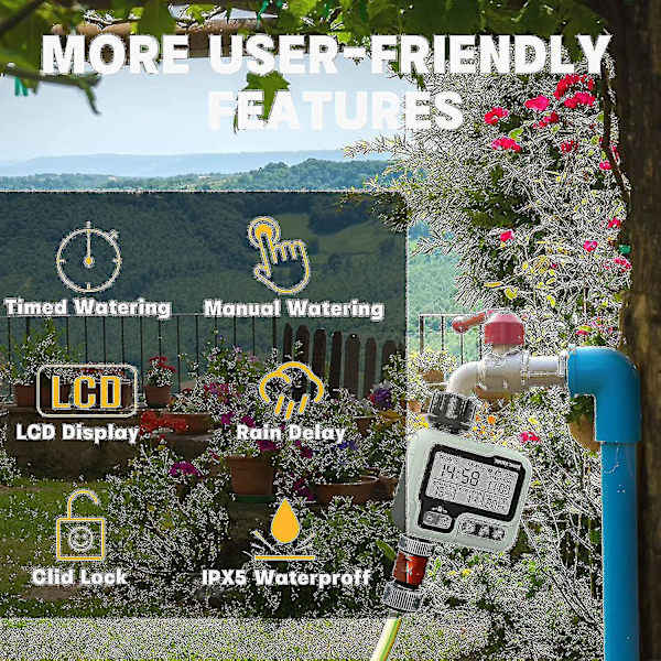 [RM]Water Timer Irrigation Timer Ipx5 Waterproof Manual Automatic Sprinkler with Large LCD Screen Easy Installation A3