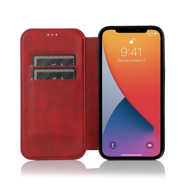 [RM] Compatible with iPhone 13 Mini Case Leather Wallet Flip Phone Case - Perfect Red