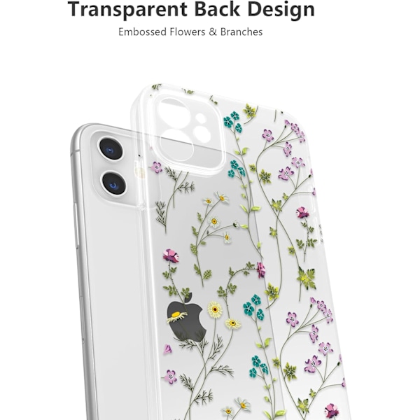 Transparent Blommig Skal Kompatibelt (6.1”) Sött Blommigt Skyddande Bumper Skal Kompatibelt med iPhone 11-Transparent