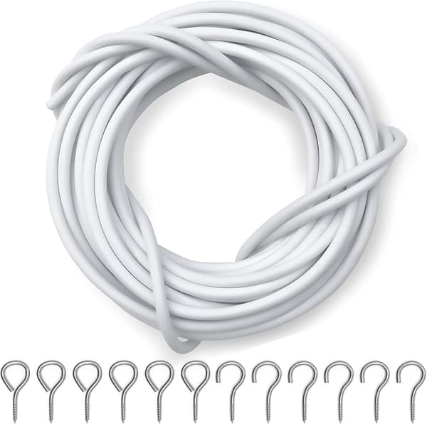 [RM] Curtain Wire and Hooks Set - 10M Kit with 25 Eyes & 25 Hooks - Versatile for Net Curtains 10m