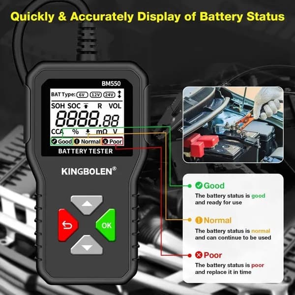 [RM]Battery Tester - BM550 - 6V 12V 24V - 100-2000 CCA - Digital Analyzer - Reverse Polarity Protection