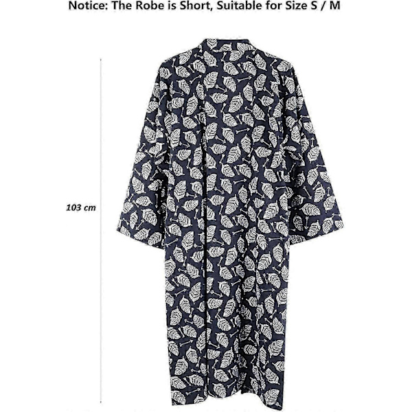 Kimono Morgonrockar för Män Bomull Badrock Khan Ångad Klädsel Badrockar Långärmad Sovkläder Loungewear Nattkläder. Marinblå Leaf M