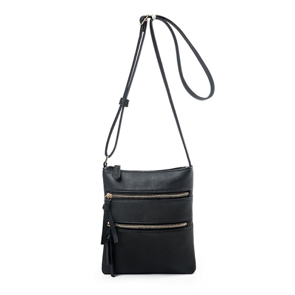 [RM]Crossbody Bag with Multifunctional Pocket Double Zipper-Black