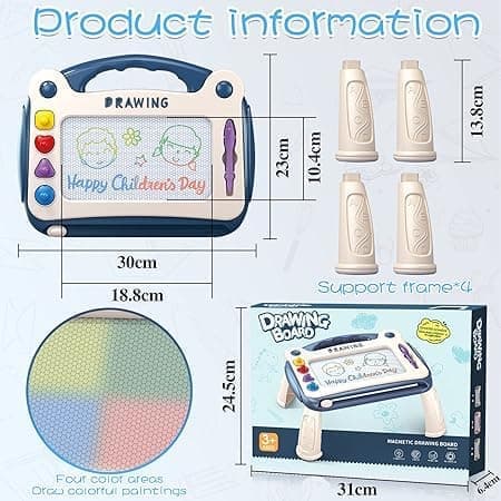 [RM] Magnetic Drawing Board for Kids with Table, 4 Stamps - Educational Play & Intelligence Development green blue