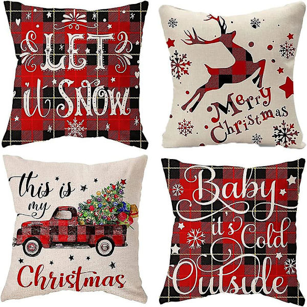 4-pak Merry Christmas Design Pudebetræk Pyntepude Til Sofa Juleværelsesdekorationer 18 X 18