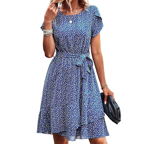Sommerlig afslappet boho-kjole til kvinder, slank sommerkjole, gave til mor, kvinde, kæreste Blue XL