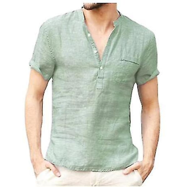 Kortärmad t-shirt herr, bomull och linne Led Casual t-shirt herr, ventilerande män green M
