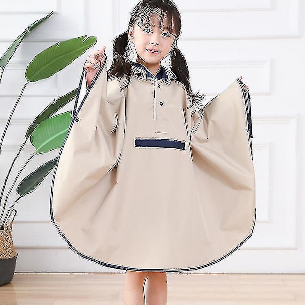 Regnkappa för barn Vattentät Cape Regnkläder med framficka för unisex Beige M
