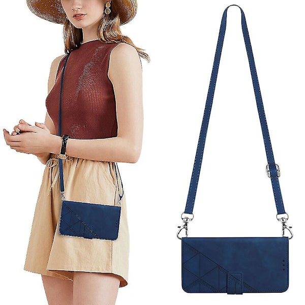 Fodral för Tcl 30t Snodd Crossbody Halsrem Telefonfodral Plånbok Magnetiskt Läderfodral blue