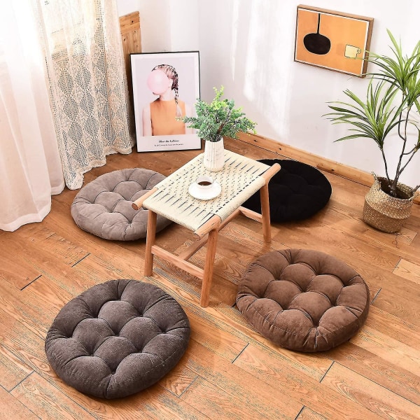 Rund enfärgad golvkudde, tuftad meditationskudde kompatibel med sittplatser på golvet Tjock sittdyna Meditationskudde kompatibel med Yoga L Coffee