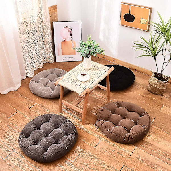 Rund Solid Farge Gulvpute, Tuftet Meditasjonspute Kompatibel Med Sitteplasser På Gulv Tykk Sittepute Meditasjonspute Kompatibel Med Yoga L Coffee