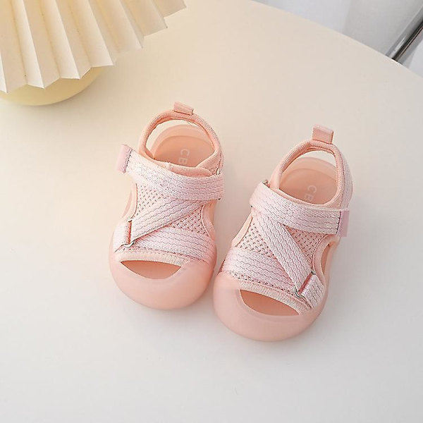 Sommer Baby Sandaler Mode Kryds Webbing Bløde Børnesko Cool Drenge Piger Strandsandaler Hovedindpakket Småbørnssko Pink 16