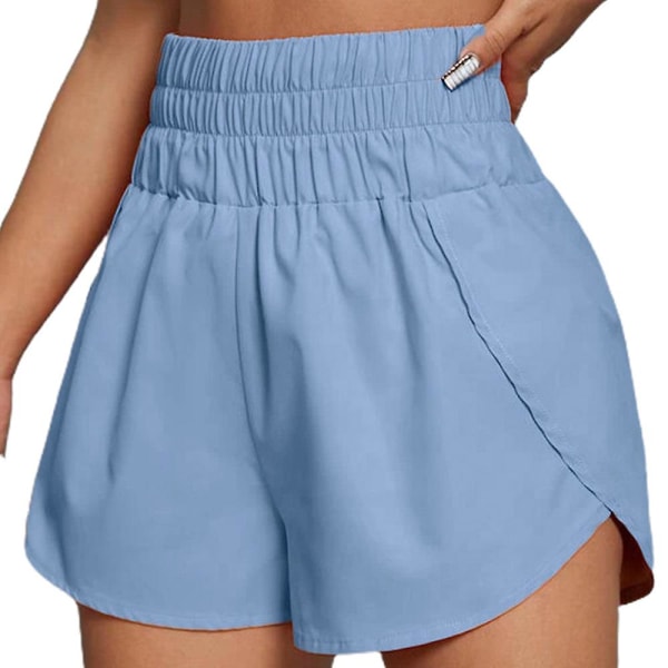 Elastiske løse shorts med høj talje til kvinder, sports fitness hotpants Blue M