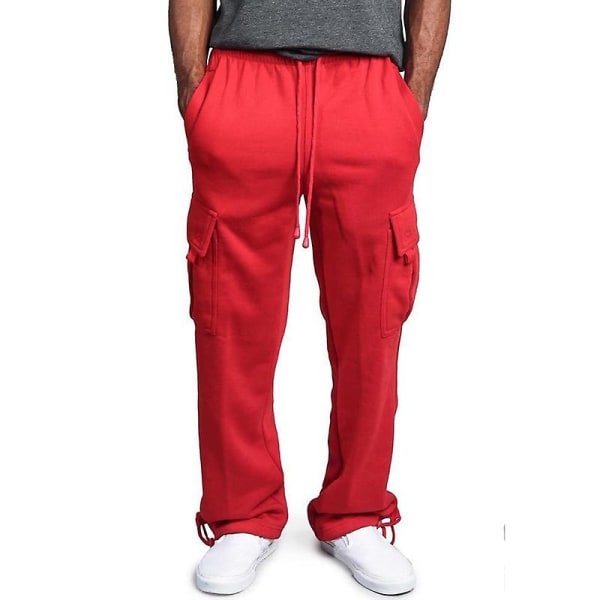 Herre Fleece Joggingbukser Cargo Combat Træningsbukser Baggy Bukser Sweatpants Red 3XL