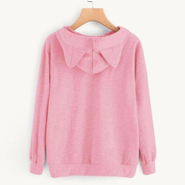 Kvinnor Hoodies Sweatshirt Kawaii Rosa Höst Cartoon Katt Mönster Långärmad Moletom Hoodie Sweatshirts Öra Hooed Mujer 02 Grey L