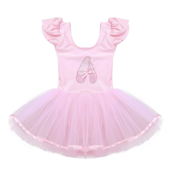 2-10 år Flickor Balettklänning Gymnastikdräkt Ballerina Sko Tryck Mesh Tutu Dansklass Scenföreställning Kostym Danskläder Light Pink XXL