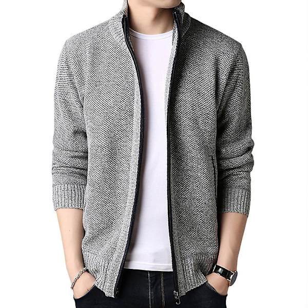 Herr Ull Stickad Trattkrage Kofta Jacka Dragkedja Tröja Toppar Light Grey M