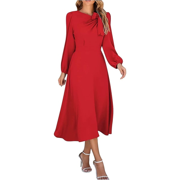 Naisten plus-kokoinen mekko, yksivärinen, pyöreä pääntie, A-linjainen, pitkähihainen midi-mekko, mekot S-2xl L