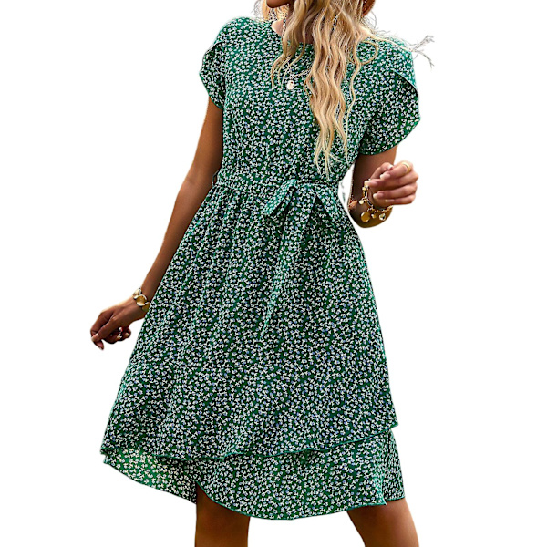 Sommerlig afslappet boho-kjole til kvinder, slank sommerkjole, gave til mor, kvinde, kæreste Green XL
