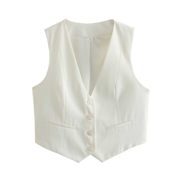 Dame Mode Vest Elegant V-hals Sommer Ærmeløse Veste Til Daglig Shopping Outfit White M
