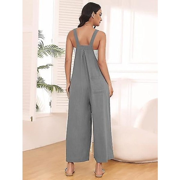Dame Arbeidsklær Bukser, Jumpsuit med Vide Ben, Casual Bukser med Skulderstropper, Sommer Jumpsuit, Genser, Løs Ermeløs Skulderstropp, Klær med Lommer light gray XL