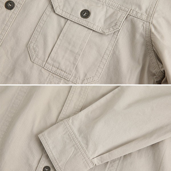 Herre skjorte ensfarget avslappet løs langermet skjorte herre arbeidsklær lommedesign stil jakke khaki 4XL-195